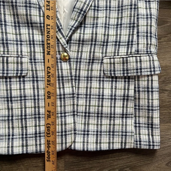 NWT Abercrombie & Fitch Tweed Plaid White Blue Blazer Jacket Women's size Medium - Picture 10 of 10